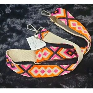 Pink Orange Geometric Aztec‎ Guitar/Purse Strap 25"-49" 1.5"W Colorful New  24H